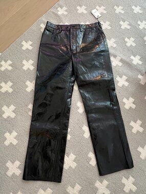 AGOLDE Recycled Leather 90s Pinch Waist Pants Black Patent Size 31 NWT